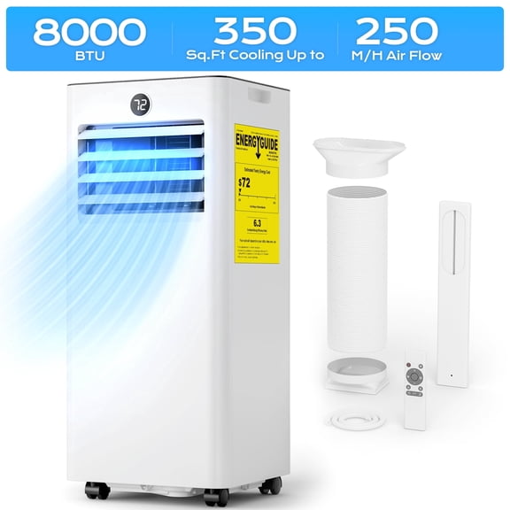 Nepsam 8000 BTU Portable Air Conditioner, Covers up to 350 Sq.ft, 4-in-1 AC Unit with Fan, Cooling, Dehumidifier, and Sleep Mode, Remote W/ Window Kit, White