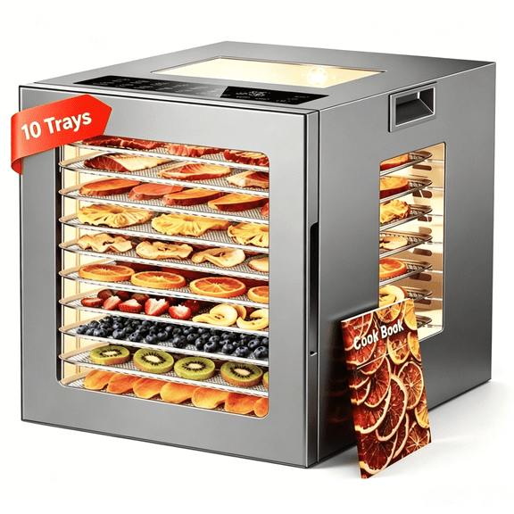 UrbanSync 850W Food Dehydrator Machine, 10 Stainless Steel Trays, 10 Presets, 95-167°F Temperature Control, 48-Hour Timer, Overheating Protection, LED Light, Ideal for Food, Meat, Fruit, Vegetables