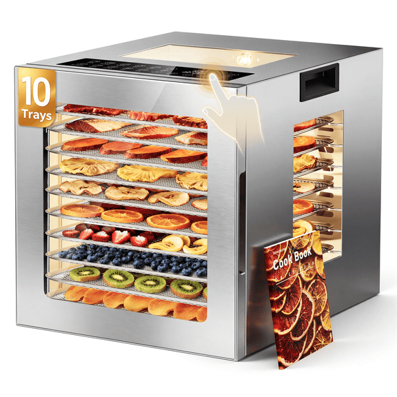UrbanSync 850W Food Dehydrator Machine, 10 Stainless Steel Trays, 10 Presets, 95-167°F Temperature Control, 48-Hour Timer, Overheating Protection, LED Light, Ideal for Food, Meat, Fruit, Vegetables