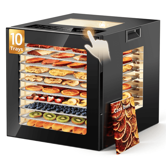 Nepsam Food Dehydrator Machine with Recipe Book, 10 Stainless Steel Trays 48-Hour Timer LED Light,95-167°F Temperature Control, 430 stainless steel