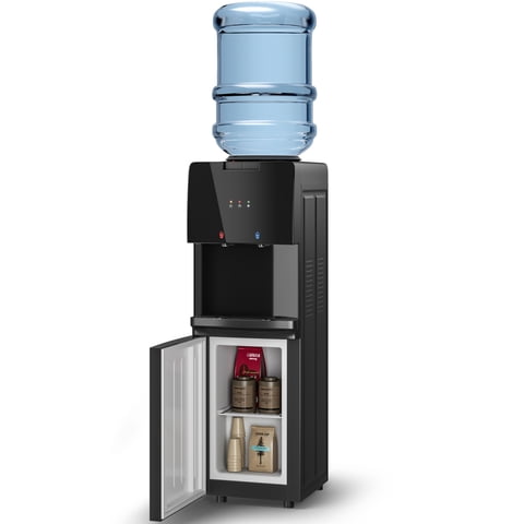 UrbanSync 5 Gal Top Loading Water Dispenser with Storage Cabinet, Hot & Cold Water Cooler with Storage Cabinet, ETL Certified for Home & Office Use, Black