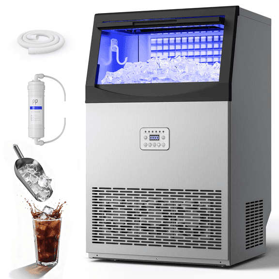 Nepsam Commercial Ice Maker, 100Lbs/24H, 50 Ice Cubes, Stainless Steel Under Counter ice Machine, Self-Cleaning & Timer, for Home & Bar