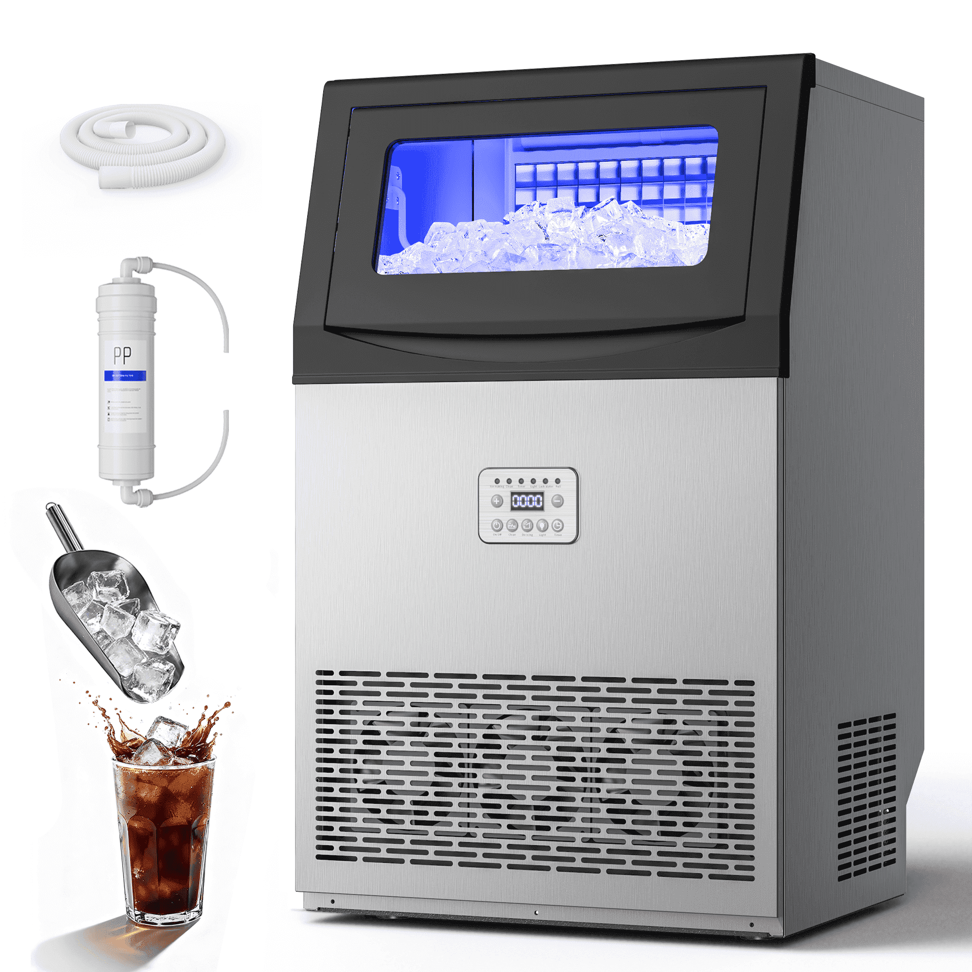 UrbanSync Commercial Ice Maker, 200Lbs/24H, 96 Ice Cubes, Stainless ...