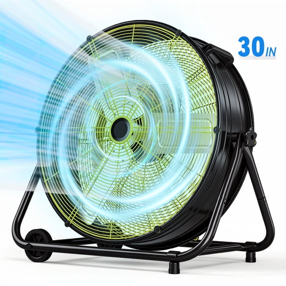 UrbanSync Ecotronic 30" Drum Fan , 3-Speed High Velocity Heavy Duty Metal Fan with 360° Tilt, Casters, Handle, Black