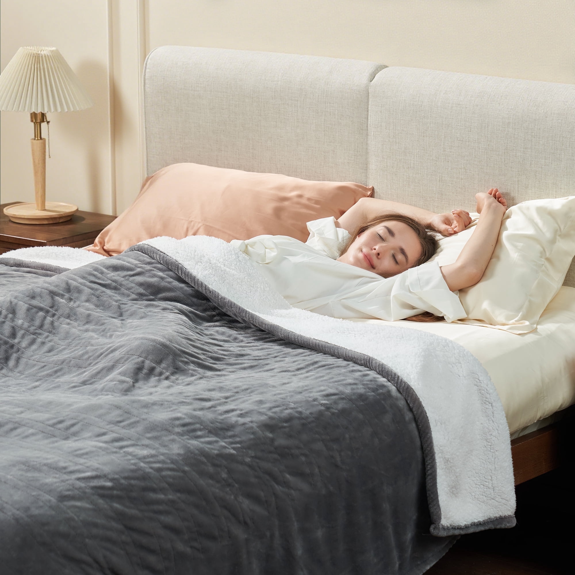 Nepsam Electric Heated Blanket Flannel and Soft Sherpa Fleece Heated Blanket, 50" x 60" with 12 Hours Auto Shut off, Machine Washable, Dark Grey