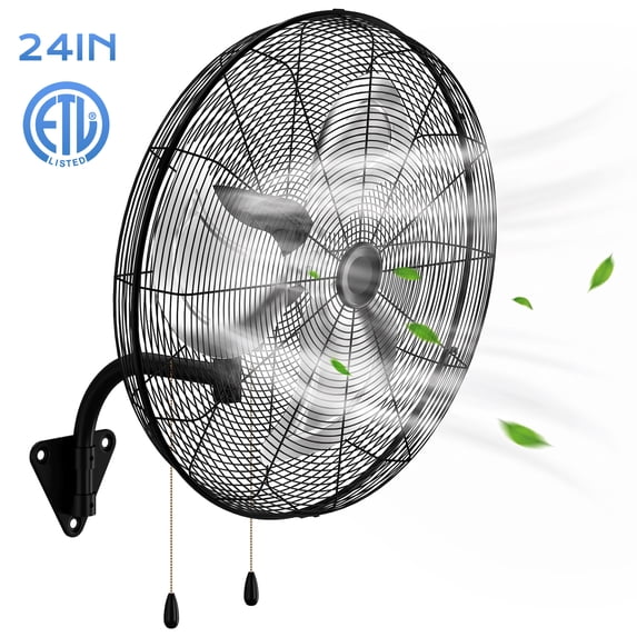 Nepsam Wall Mount Fan, 24 Inch, 3-speed, Waterproof Oscillating Industrial Wall Fan, for Warehouse, Greenhouse, Workshop, Patio (Black)