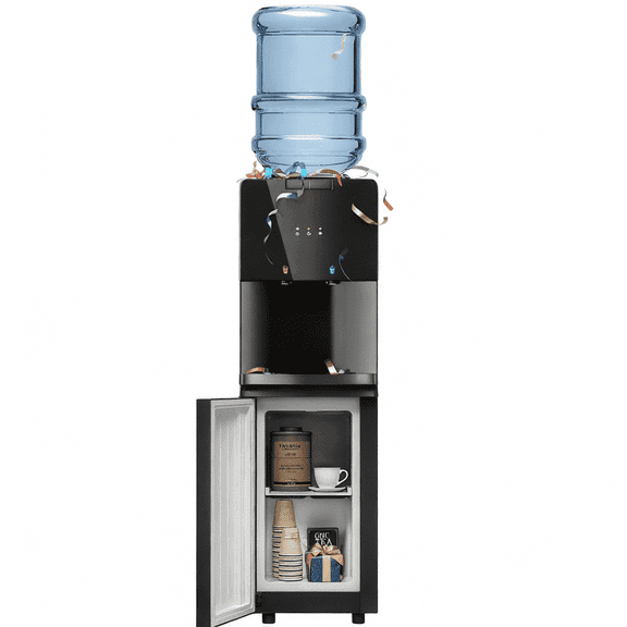 UrbanSync Water Dispenser for 3 or 5 Gallon Bottles, Top Loading Water Cooler with Hot & Cold Water, Child Safety Lock, Ideal for Kitchens, Offices, Black