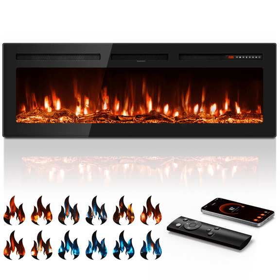 UrbanSync 50" Electric Fireplace WiFi, Freestanding/Inserts/Wall Mounted Fireplace Heater with Alexa, App/Voice Control, 12 Flame Colors, Timer, Log and Crystal