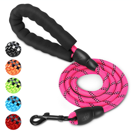 UrbanX 4FT Strong Dog Leash with Comfortable Padded Handle and Highly Reflective Threads for Bernedoodle and other Large Mixed Breed Dogs - Pink
