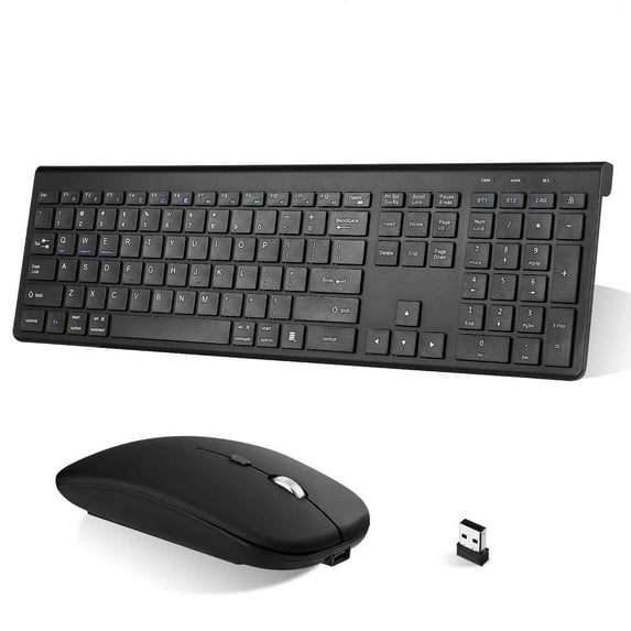UrbanX Plug and Play Compact Rechargeable Wireless Bluetooth Full Size Keyboard and Mouse Combo for Lenovo Tab P11 Pro - Windows, macOS, iPadOS, Android, PC, Mac, Laptop, Smartphone, Tablet -Black