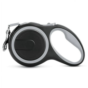 UrbanX Retractable Dog Leash for Manchester Terrier and other Small Terrier Dogs with Anti-Slip Handle. 15ft Strong Nylon Tape; One-Handed Brake, Pause, Lock - Gray