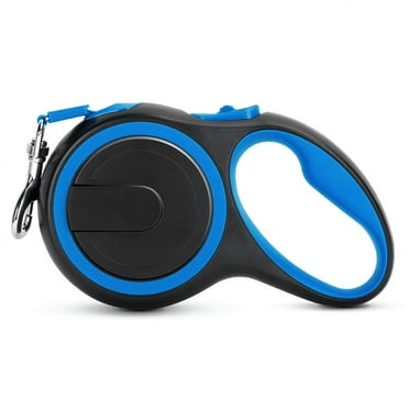 UrbanX Retractable Dog Leash for Valley Bulldog and other Large Mixed Breed Dogs with Anti-Slip Handle. 24ft Strong Nylon Tape; One-Handed Brake, Pause, Lock - Blue