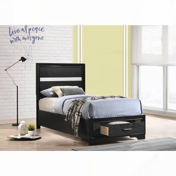 Urbana Black Twin Bed - Slatted Platform, Crystal Pulls