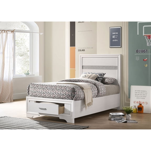Urbana White Twin Storage Bed with Drawers - Glamorous Platform Bed Frame, Asian Hardwood & MDF, Space-Saving Organizer for Bedroom, No Box Spring Needed, 78" L