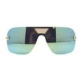 thumbnail image 1 of Urbane Slick Rimless Flat Top Racer Shield Baller Sunglasses Gold White Teal Mirror, 1 of 4