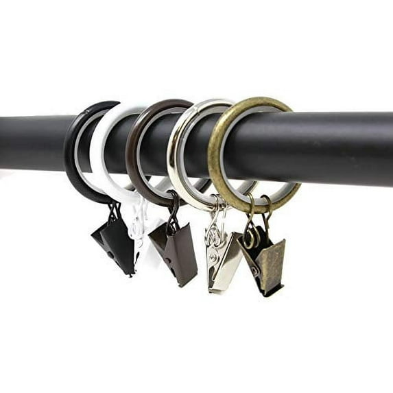 Urbanest 1.25" Quiet Smooth Drapery Curtain Rod Rings for 1" Rod with Clips, Eyelets and Nylon Inserts, 32 Pieces, Matte Black