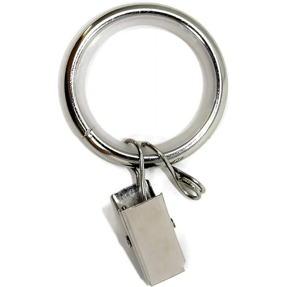 Urbanest 1.25" Quiet Smooth Drapery Curtain Rod Rings for 1" Rod with Clips, Eyelets and Nylon Inserts, 8 Pieces, Brushed Stainless Steel