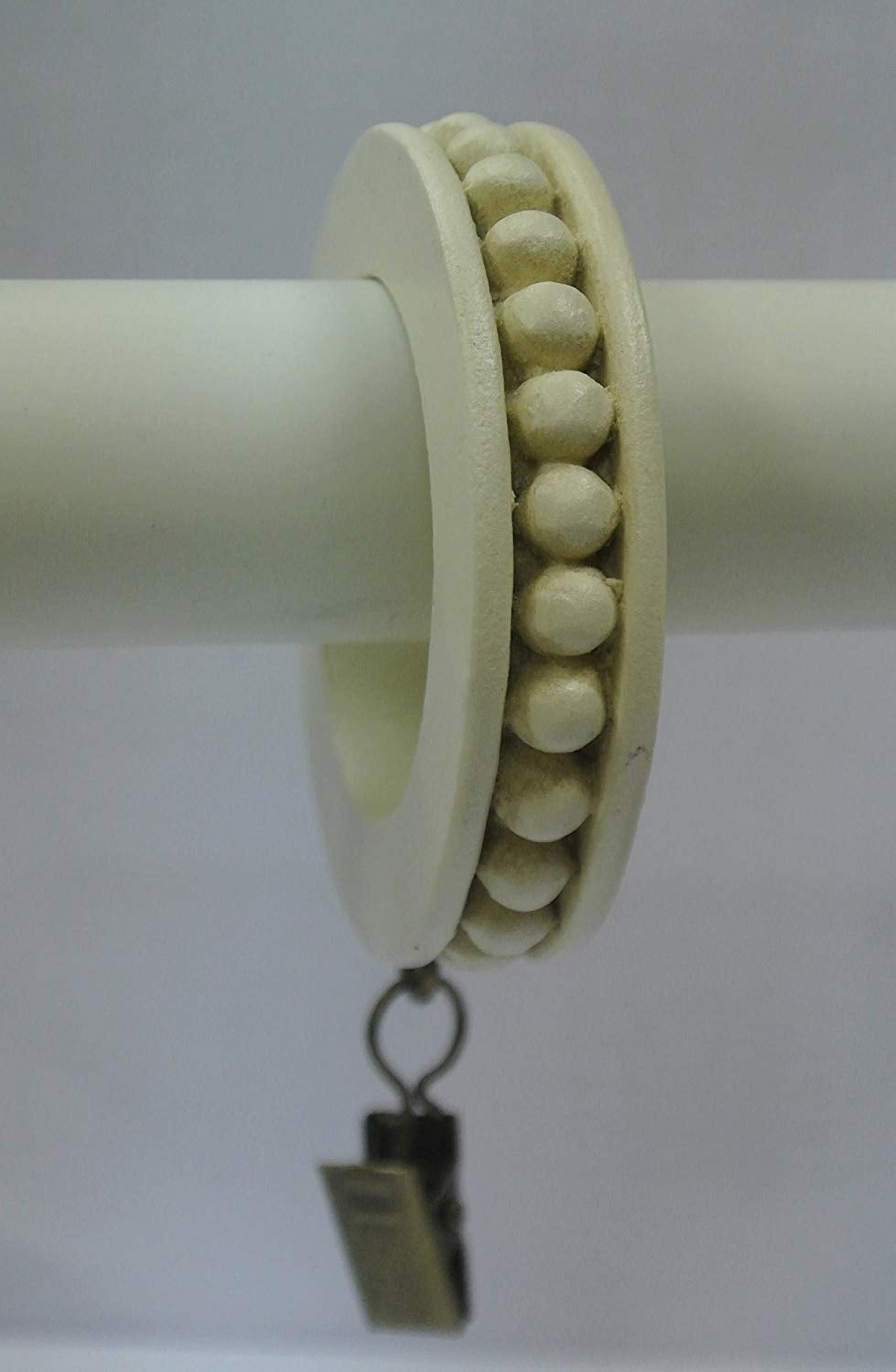 Ivory Beaded Polyresin Curtain Rings with Clips, Set of 14