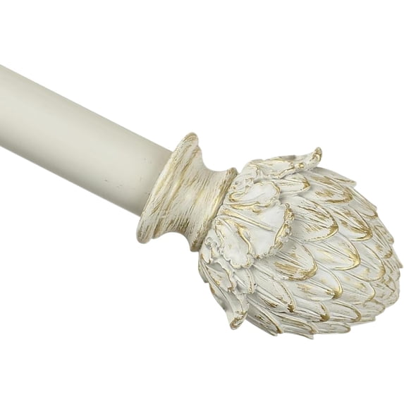 Urbanest Adjustable Single Curtain Rod Set Gilded Artichoke Finials – 1 - Inch Diameter, With French White Rod, 28–48 Inches