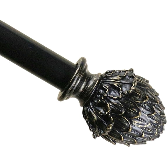 Urbanest Adjustable Single Curtain Rod Set Burnt Gold Artichoke Finials – 1 - Inch Diameter, With Black Rod, 48–84 Inches