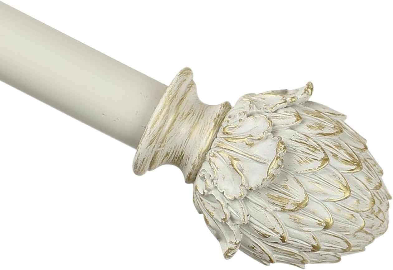Urbanest Adjustable Single Curtain Rod Set Gilded Artichoke Finials – 1 - Inch Diameter, With French White Rod, 48–84 Inches