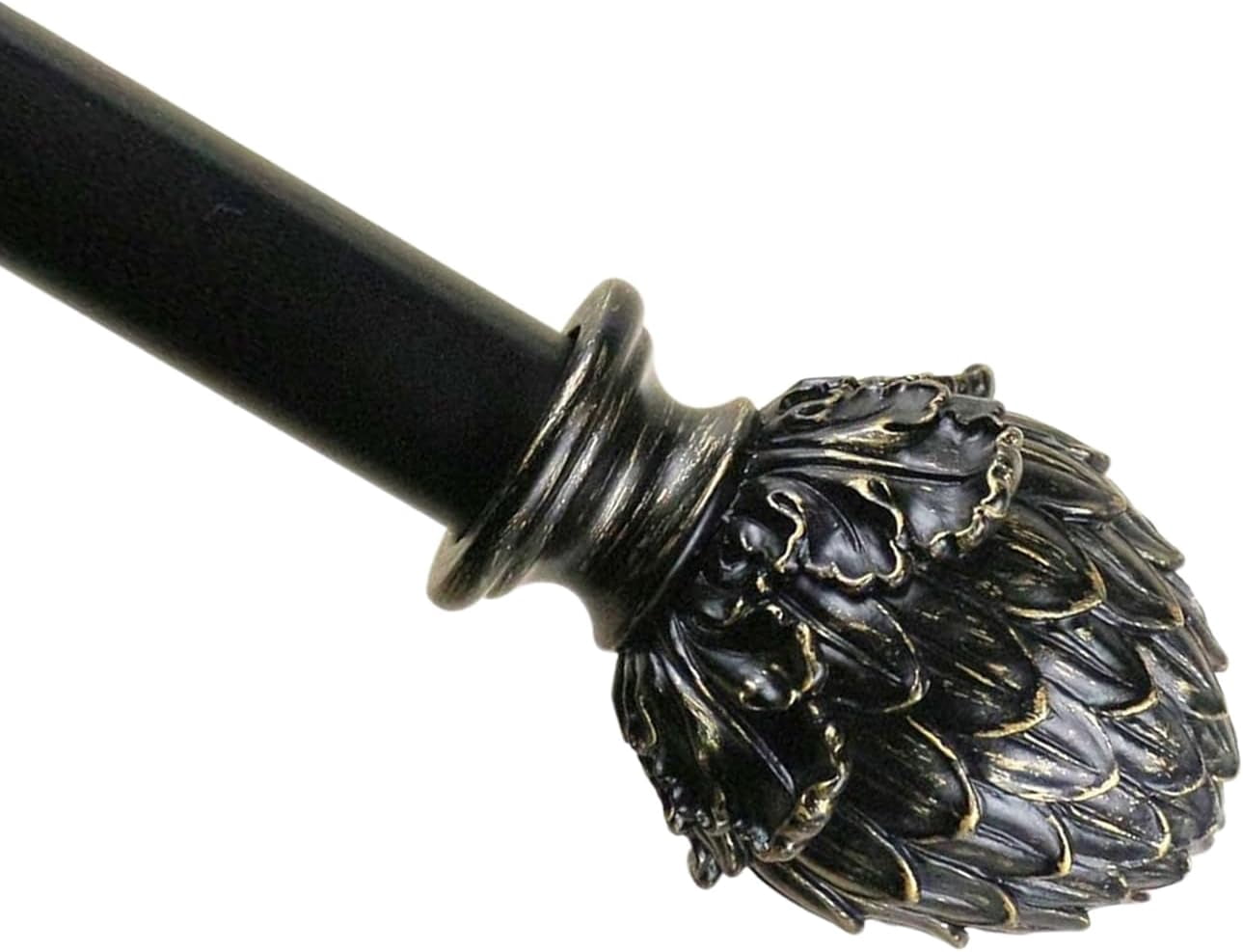 Urbanest Adjustable Single Curtain Rod Set Burnt Gold Artichoke Finials – 1 - Inch Diameter, With Black Rod, 84–120 Inches