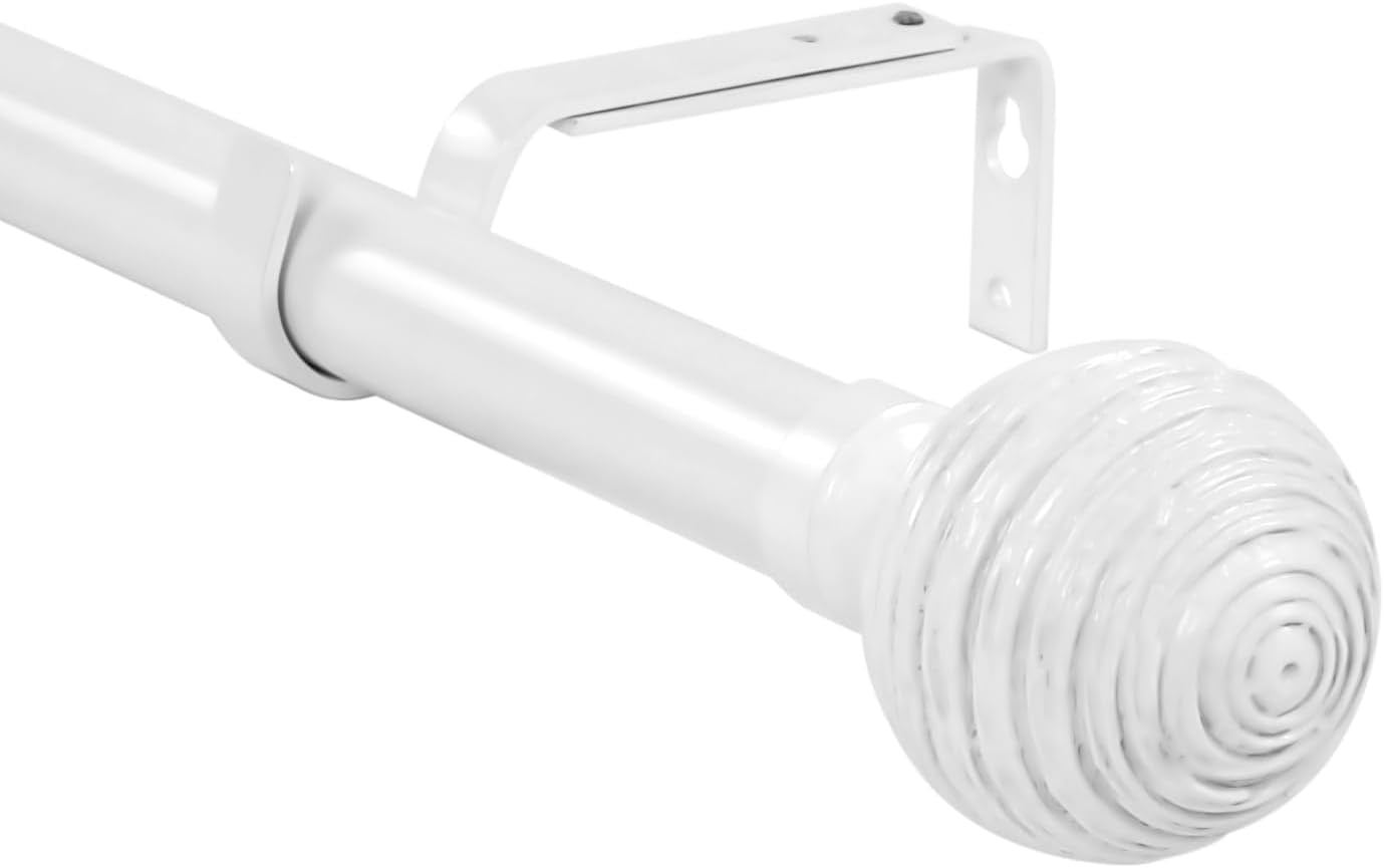 Urbanest Adjustable Single Curtain Rod Set Favo Finials – 1 - Inch Diameter, With Glossy White Rod, 84–120 Inches