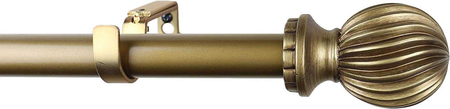 Urbanest Adjustable Single Curtain Rod Set Lecca Finials – 1 - Inch Diameter, With Renaissance Gold Rod, 28–48 Inches