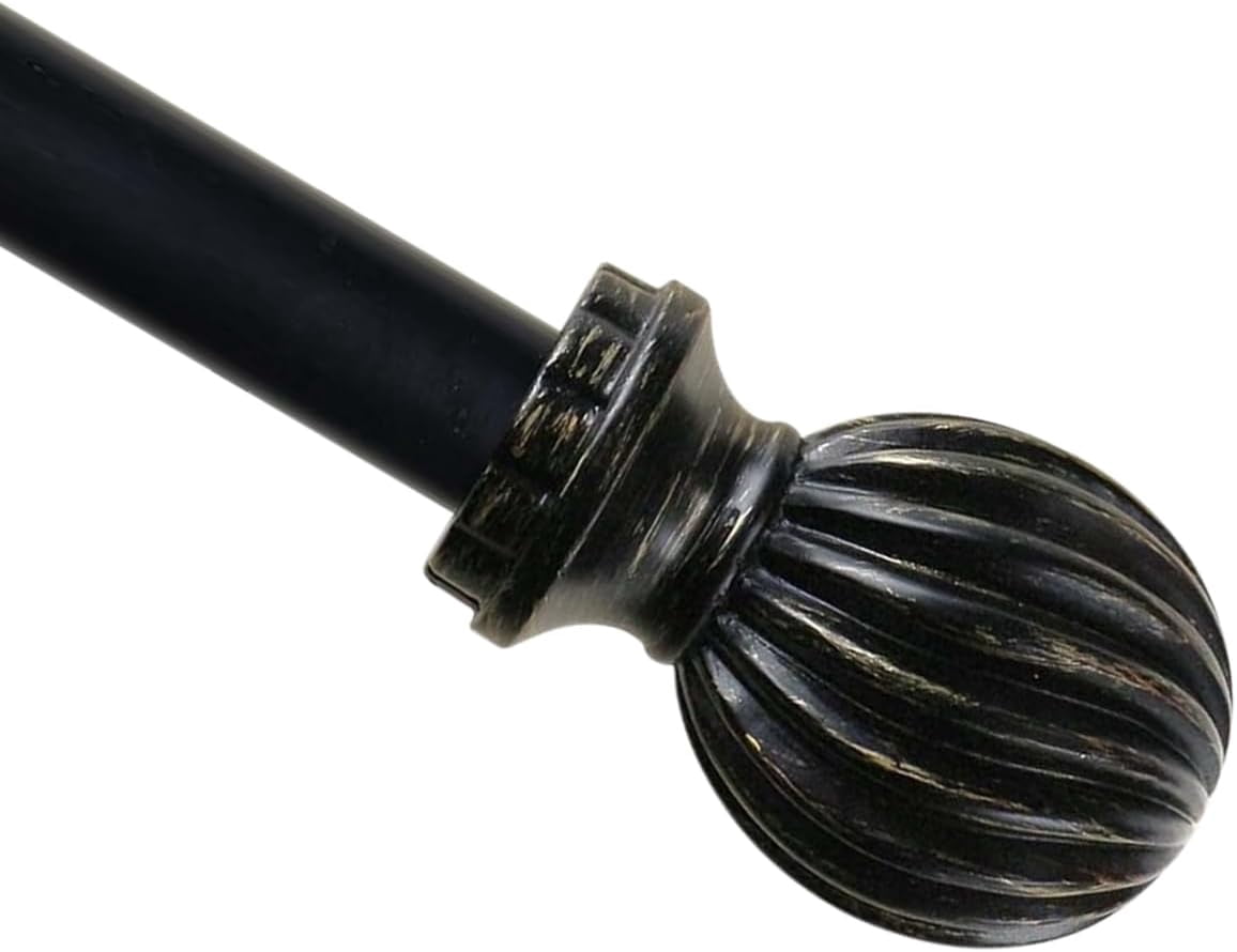 Urbanest Adjustable Single Curtain Rod Set Burnt Gold Lecca Finials – 1 - Inch Diameter, With Black Rod, 84–120 Inches