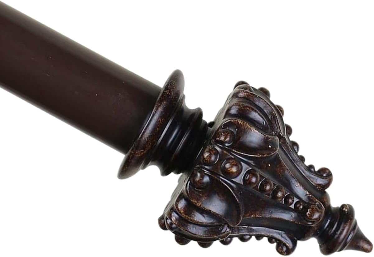 Urbanest Adjustable Single Curtain Rod Set Mahogany Regale Finials – 1 - Inch Diameter, With Bronze Rod, 48–84 Inches