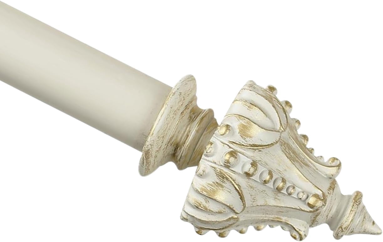 Urbanest Adjustable Single Curtain Rod Set Gilded Regale Finials – 1 - Inch Diameter, With French White Rod, 84–120 Inches
