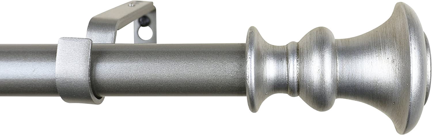 Urbanest Adjustable Single Curtain Rod Set Tavo Finials – 1 - Inch Diameter, With Pewter Rod, 84–120 Inches