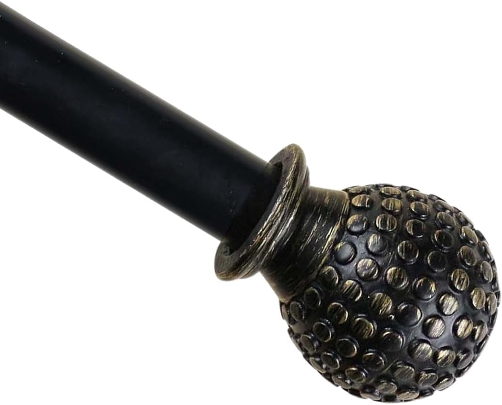 Urbanest Adjustable Single Curtain Rod Set Copper Tola Finials – 1 - Inch Diameter, With Black Rod, 84–120 Inches