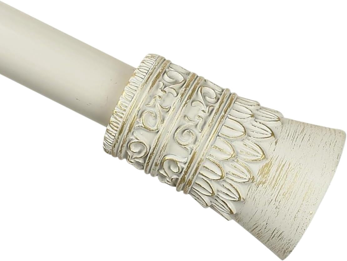 Urbanest Adjustable Single Curtain Rod Set Gilded Tribale Finials – 1 - Inch Diameter, With French White Rod, 48–84 Inches