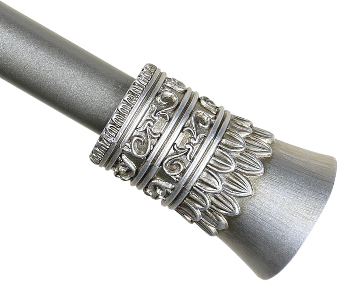 Urbanest Adjustable Single Curtain Rod Set Tribale Finials – 1 - Inch Diameter, With Pewter Rod, 84–120 Inches