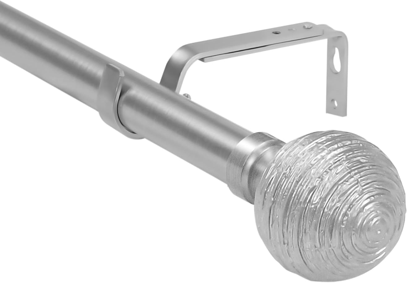 Urbanest Adjustable Single Curtain Rod Set Favo Finials – 1 - Inch Diameter, With Brushed Steel Rod, 28–48 Inches