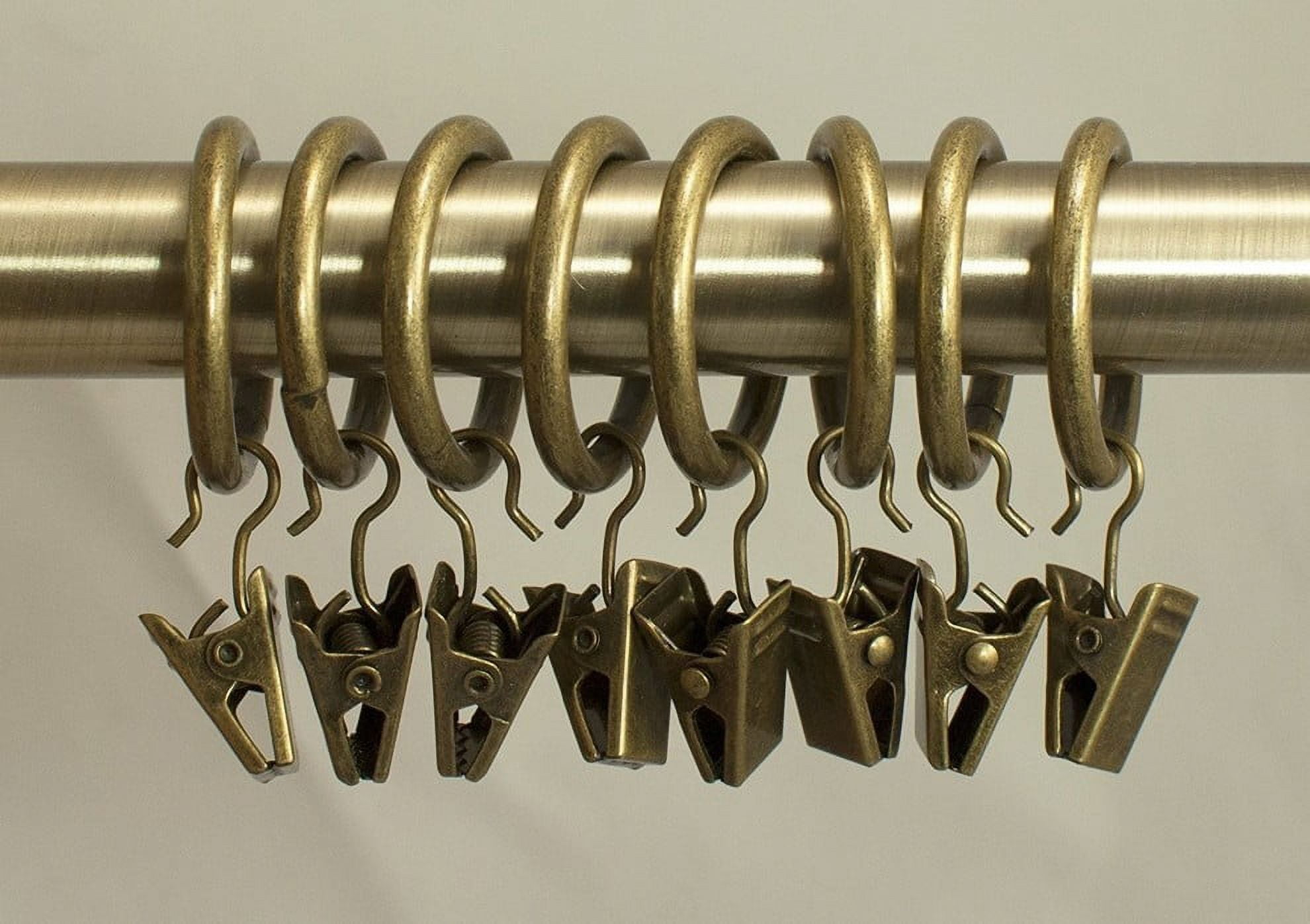 Antique Brass Metal Curtain Rings with Clips, Set of 16