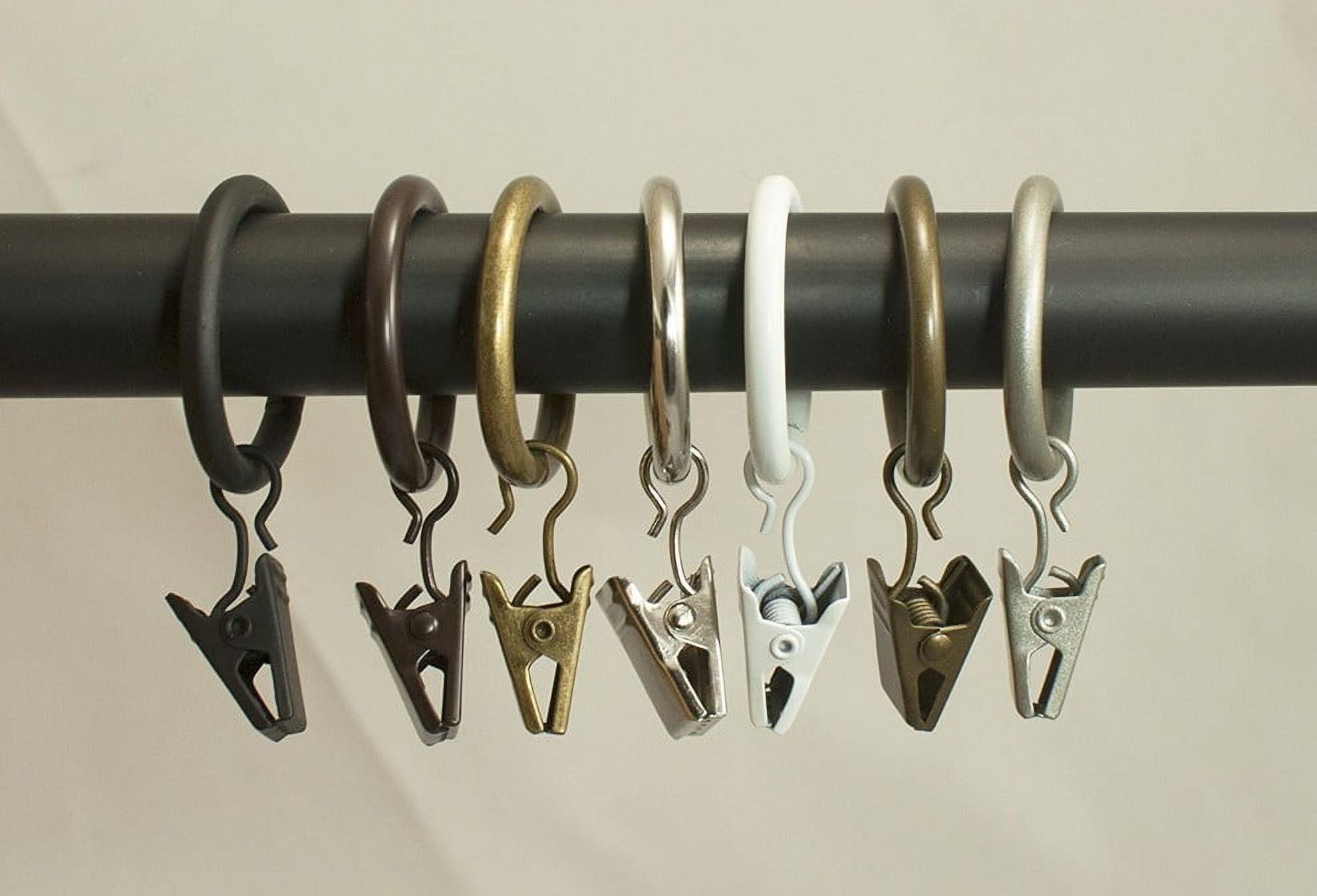 Matte Black and Brass Metal Curtain Rings with Clips, Set of 16
