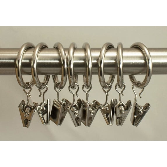 Urbanest 1" Metal Curtain Rod Rings with Clips, Fits up to 3/4″ Rod – Durable Drapery Rings for Smooth Gliding & Secure Grip, 16 Pieces, Nickel