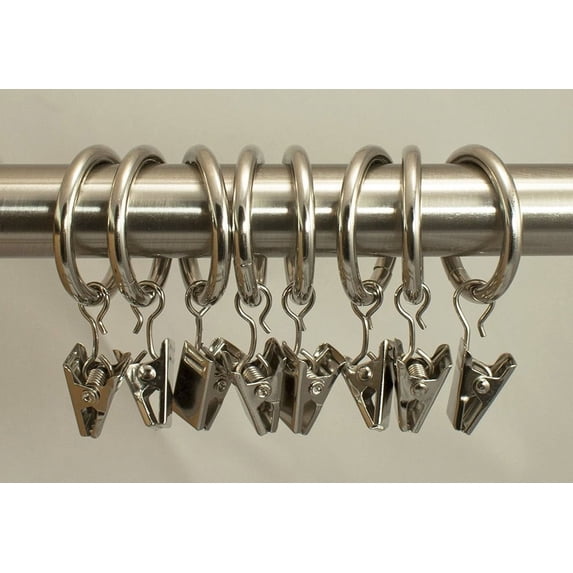 Urbanest 1" Metal Curtain Rod Rings with Clips, Fits up to 3/4″ Rod – Durable Drapery Rings for Smooth Gliding & Secure Grip, 40 Pieces, Nickel