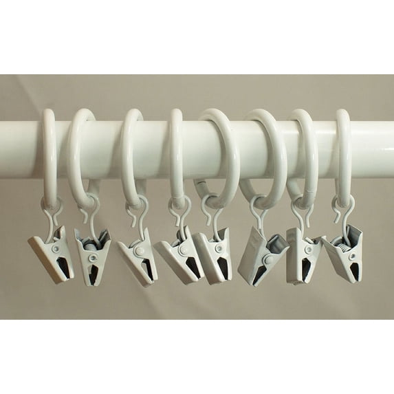 Urbanest 1" Metal Curtain Rod Rings with Clips, Fits up to 3/4″ Rod – Durable Drapery Rings for Smooth Gliding & Secure Grip, 40 Pieces, Glossy White