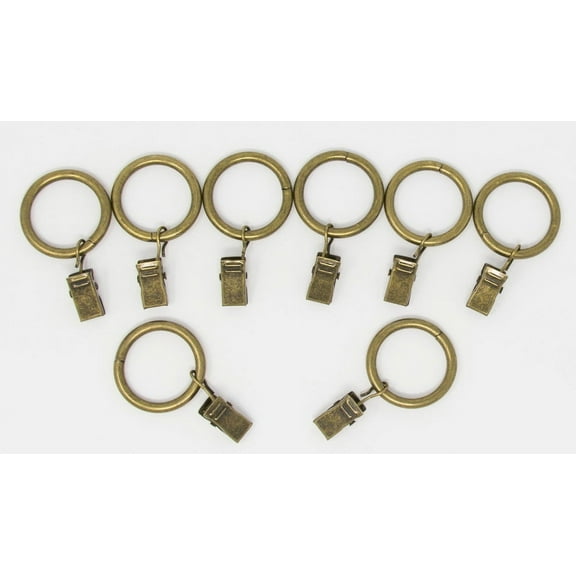 Urbanest 1" Metal Curtain Rod Rings with Clips, Fits up to 3/4″ Rod – Durable Drapery Rings for Smooth Gliding & Secure Grip, 8 Pieces, Antique Brass