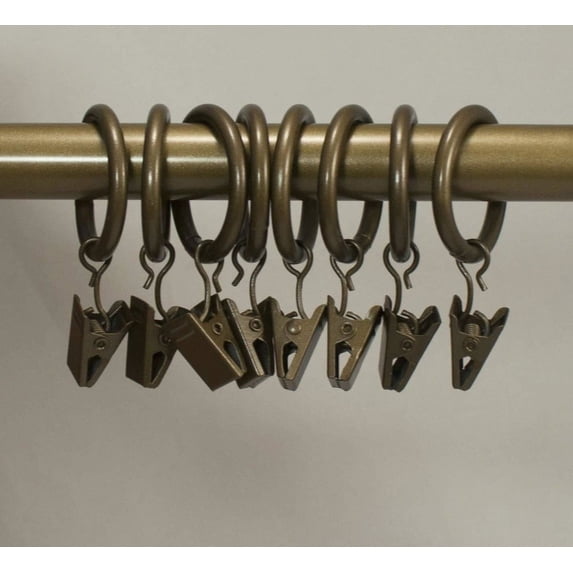 Urbanest 1" Metal Curtain Rod Rings with Clips, Fits up to 3/4″ Rod – Durable Drapery Rings for Smooth Gliding & Secure Grip, 8 Pieces, Antique Gold