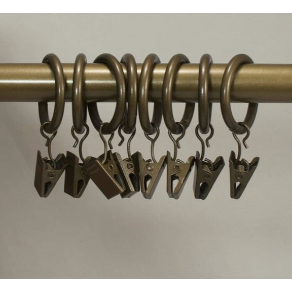 Urbanest 1" Metal Curtain Rod Rings with Clips, Fits up to 3/4″ Rod – Durable Drapery Rings for Smooth Gliding & Secure Grip, 8 Pieces, Antique Gold