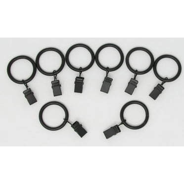 Urbanest 1" Metal Curtain Rings With Clips, Set of 8, Black
