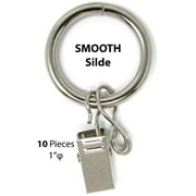 Urbanest 1" Metal Curtain Rings With Clips and Eyelets, Brushed Steel, Set of 10