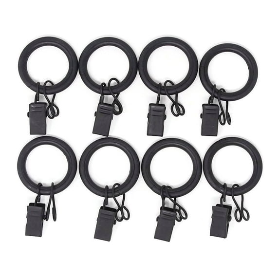 Urbanest 1" Nylon-Insert Curtain Rings With Clips and Eyelets, Set of 8, Black
