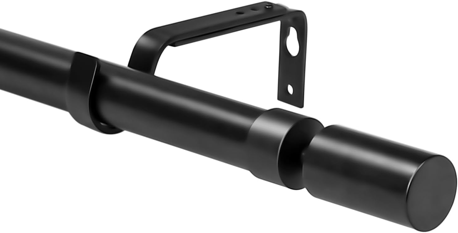 Urbanest Adjustable Single Curtain Rod Set Sullivan Finials – 1 - Inch Diameter, With Black Rod, 48–84 Inches