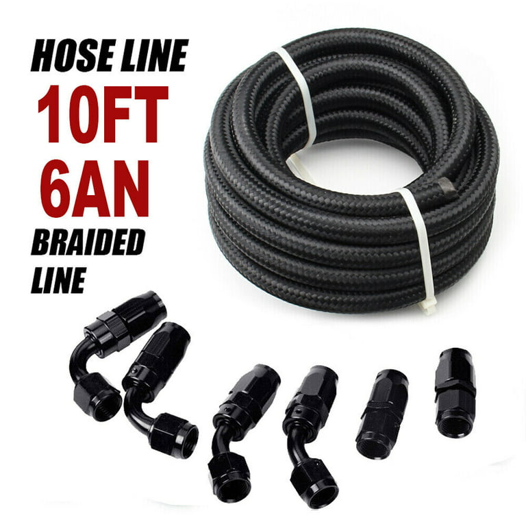 Urbanest 10ft 6AN Nylon Braided Fuel Line Kit with Oil/Gas/Fuel Hose End Fittings Adapters, Black 1706529