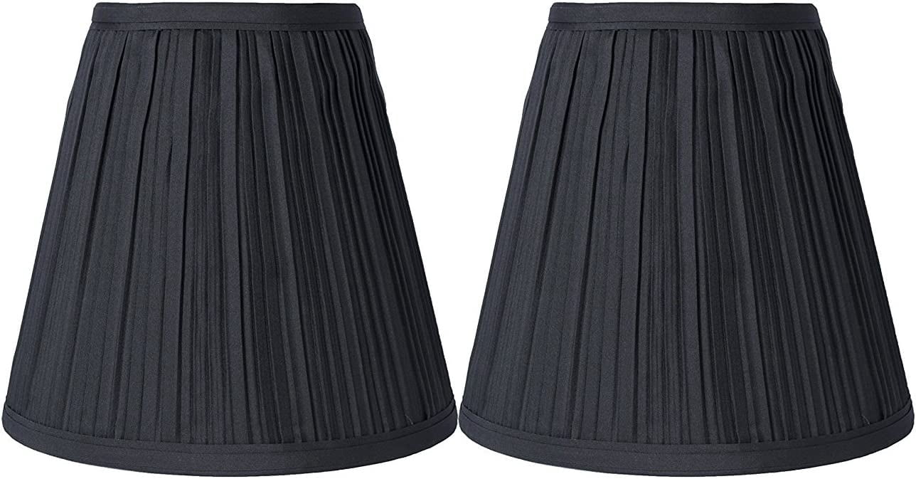 Urbanest Hardback Faux Silk Mushroon Pleated Lamp Shade – 5" Top x 9" Bottom x 8.5" Slant Height – Black Lamp Shade – Classic Hardback Lampshade for Table Lamp, Wall Lamp & Accent Lighting - 2 Pieces